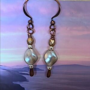 Handcrafted Swarovski Twist Pearls with Copper Earrings
